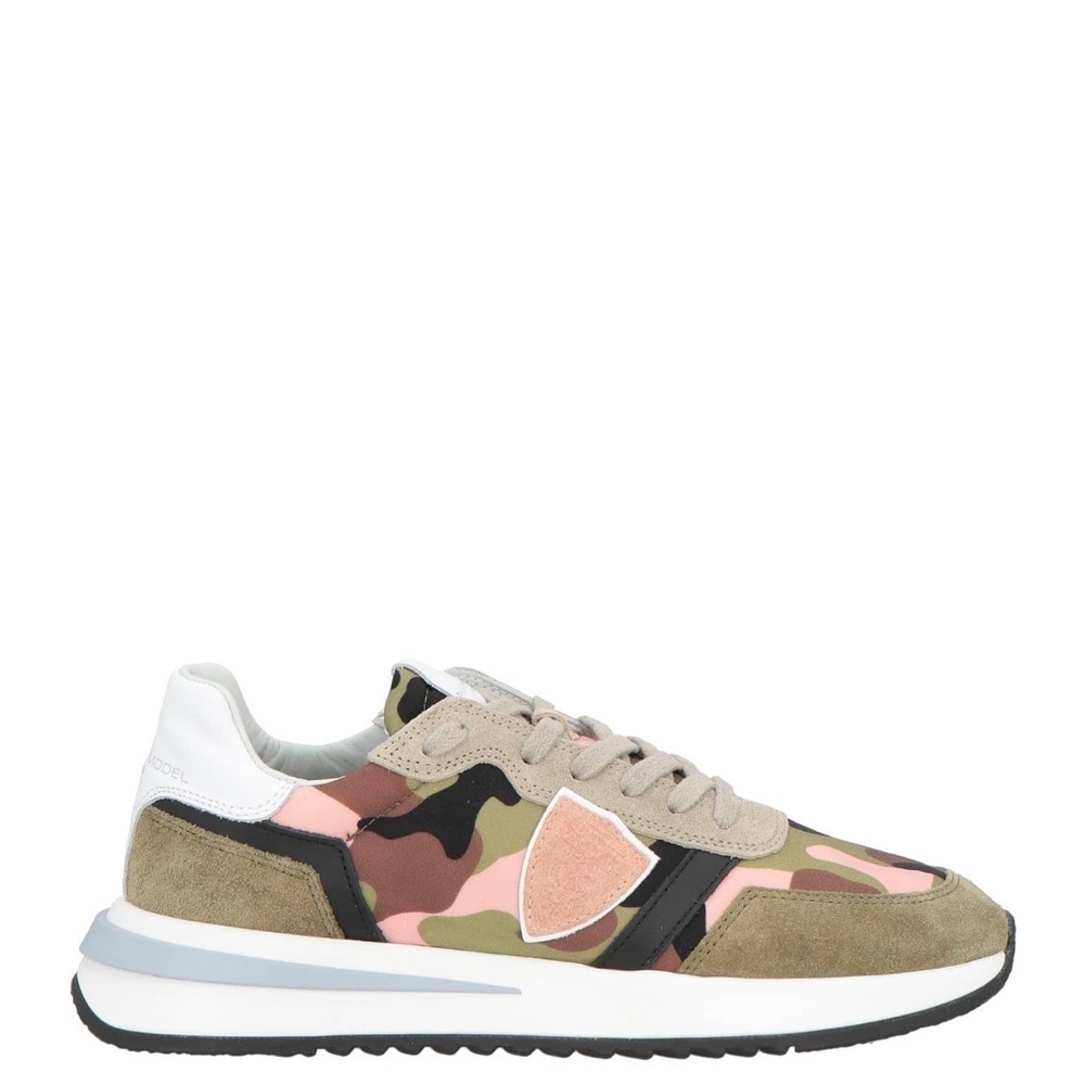 Paris Chick with Camouflage Sneakers with Pink and Tan Accents